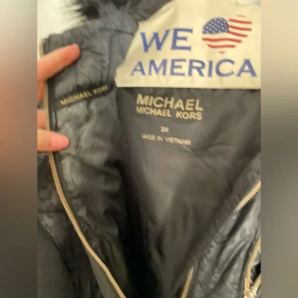 Michael Kors Hooded Quilted Mixed Faux Fur Trim Jacket Coat Plus 2X Black - Picture 6 of 7